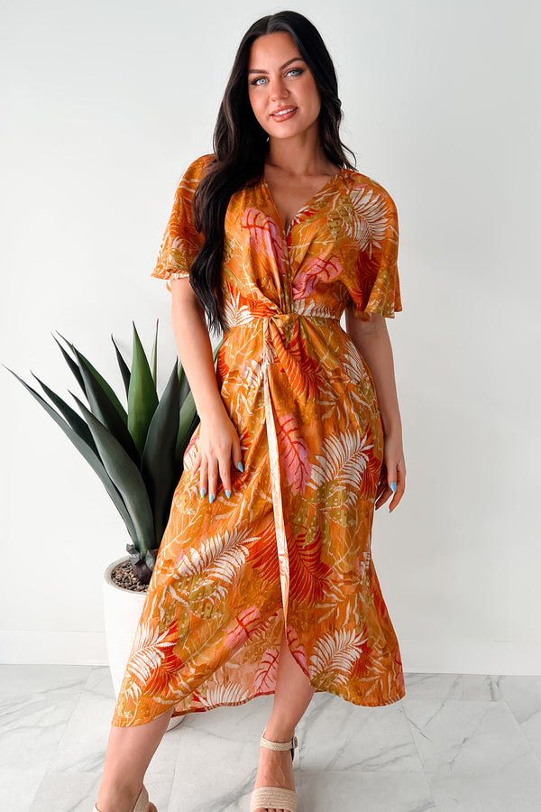 Slow Down & Smell The Roses Tropical Print Midi Dress (Mustard/Multi) - NanaMacs