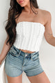 Rose Tinted Living Strapless Ruffle Crop Top (Off White) - NanaMacs