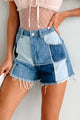 Theo Denim Patchwork High Waisted Shorts (Denim Block) - NanaMacs