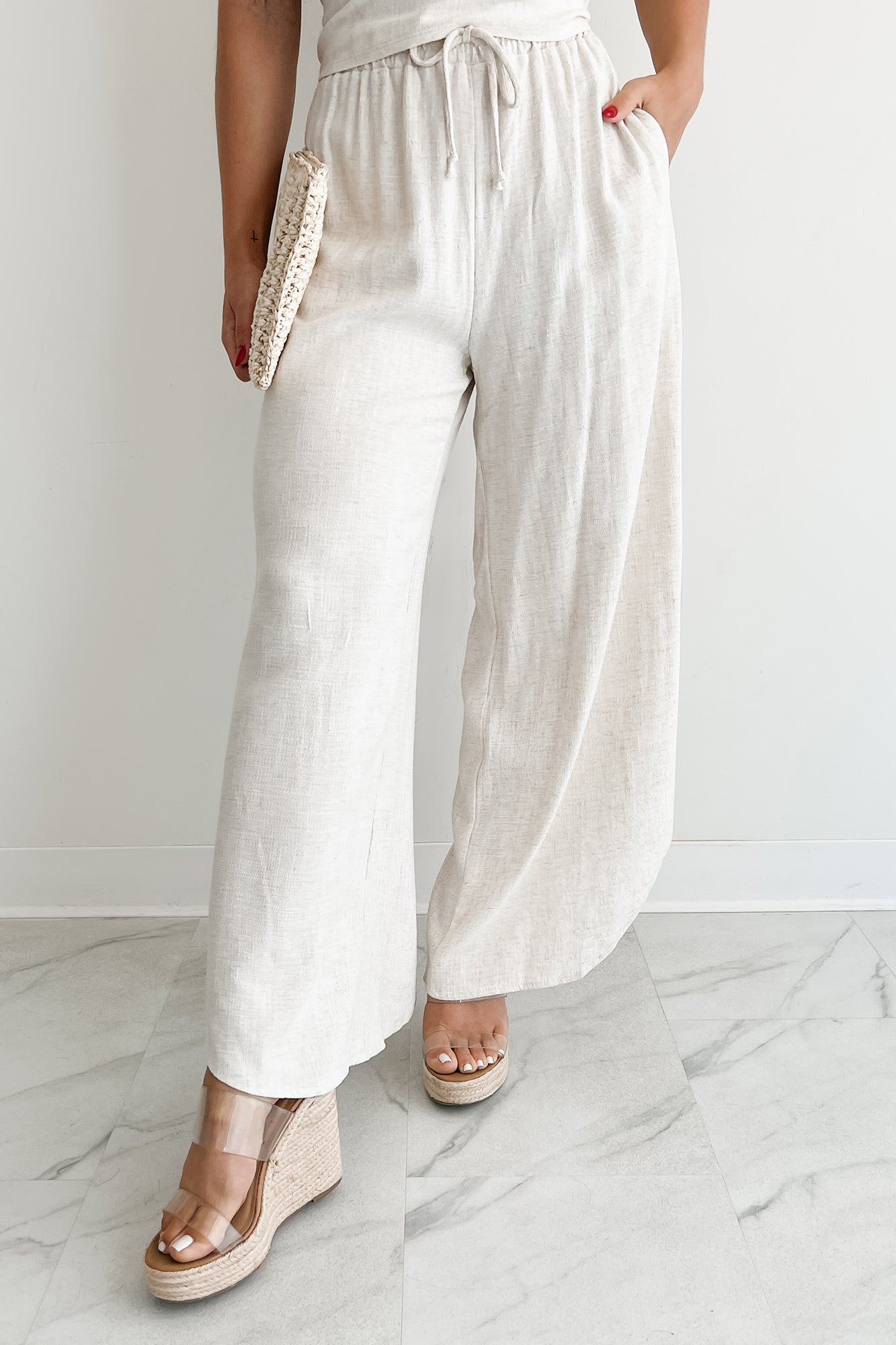 Breezy Hour High Rise Linen Pants (Oat) - NanaMacs