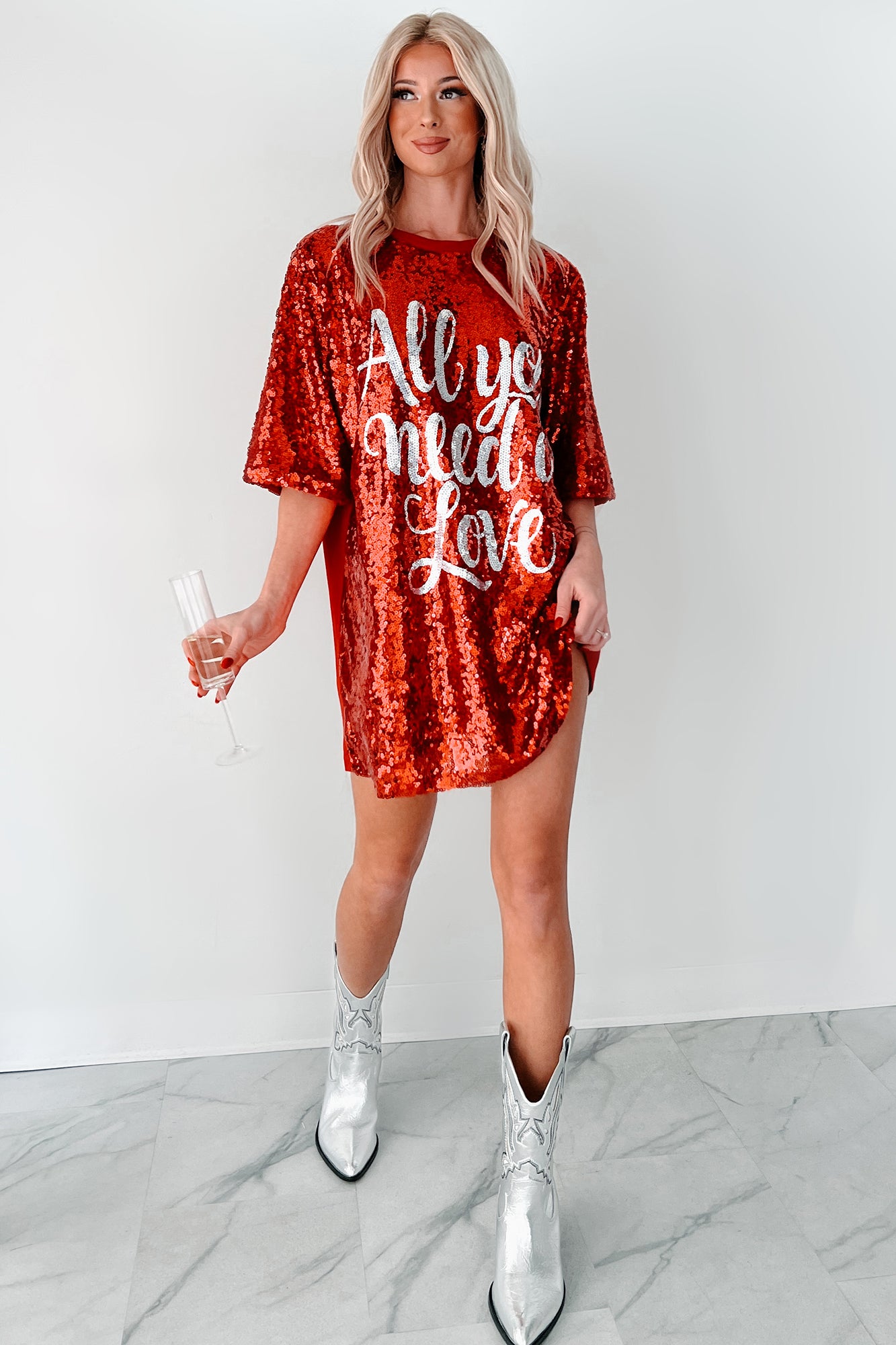 7 For All Mankind Sequin Dress Women's All You Need Is Love Sequin Mini Dress in Red 7 For All Mankind Sequin Dress Women's All You Need Is Love Sequin Mini Dress in Red