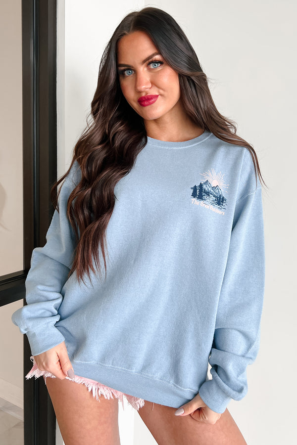 "Let's Escape" Double-Sided Graphic Sweatshirt (Dusty Blue)