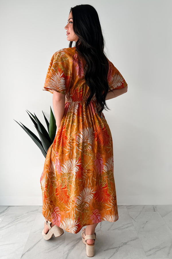 Slow Down & Smell The Roses Tropical Print Midi Dress (Mustard/Multi) - NanaMacs