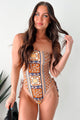 Sizzling Hot Strapless One Piece Swimsuit (Brown Multi) - NanaMacs