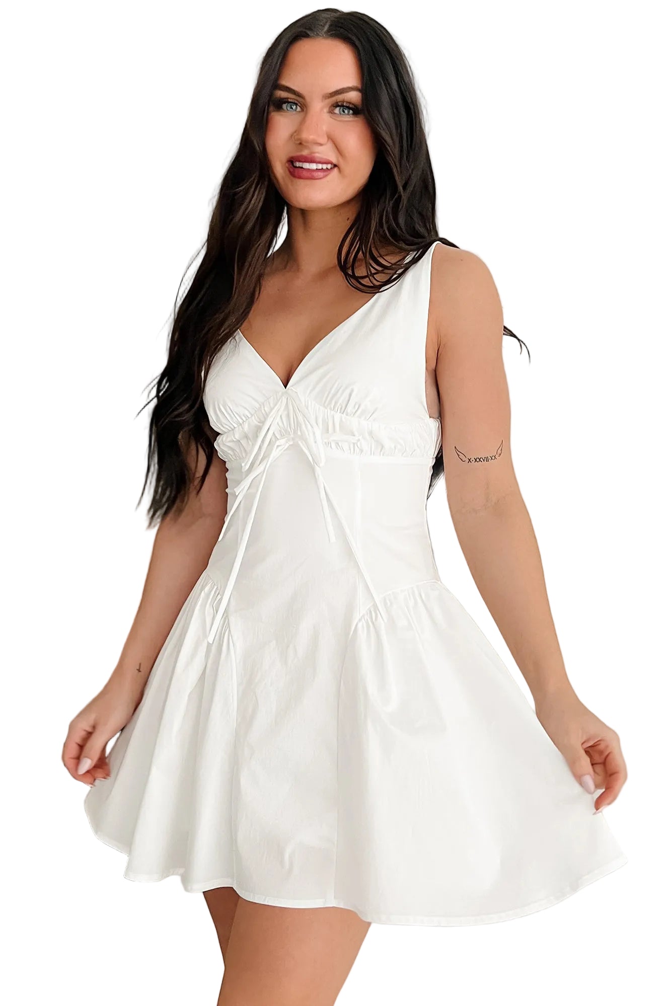 Women's Glow From Within Fit & Flare V-Neck Mini Dress in White - Size S Women's Glow From Within Fit & Flare V-Neck Mini Dress in White - Size S