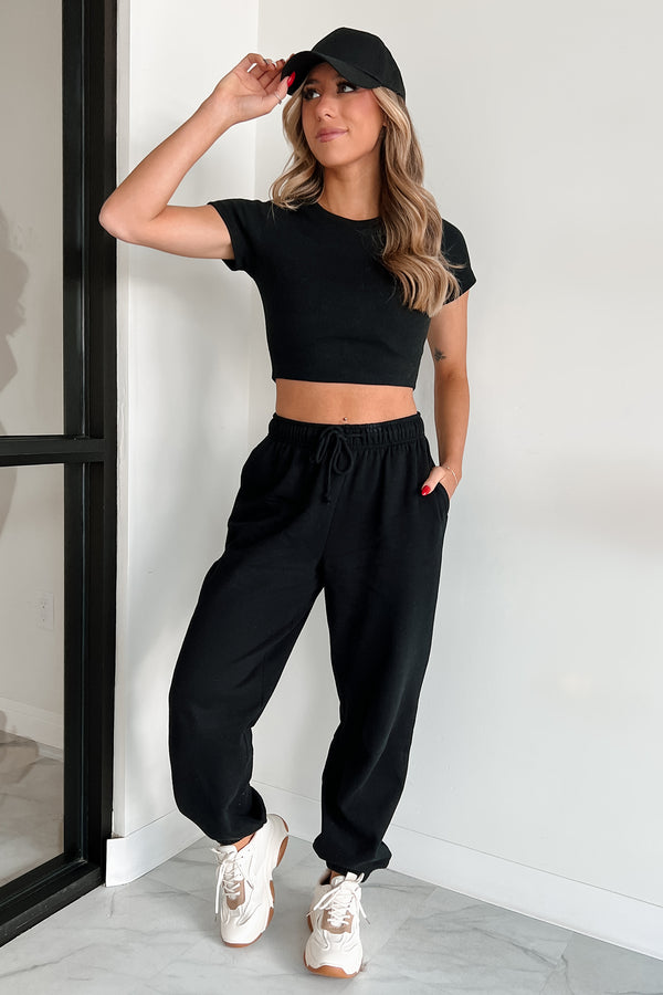 Gloomy Days Drawstring Waist Joggers (Black)