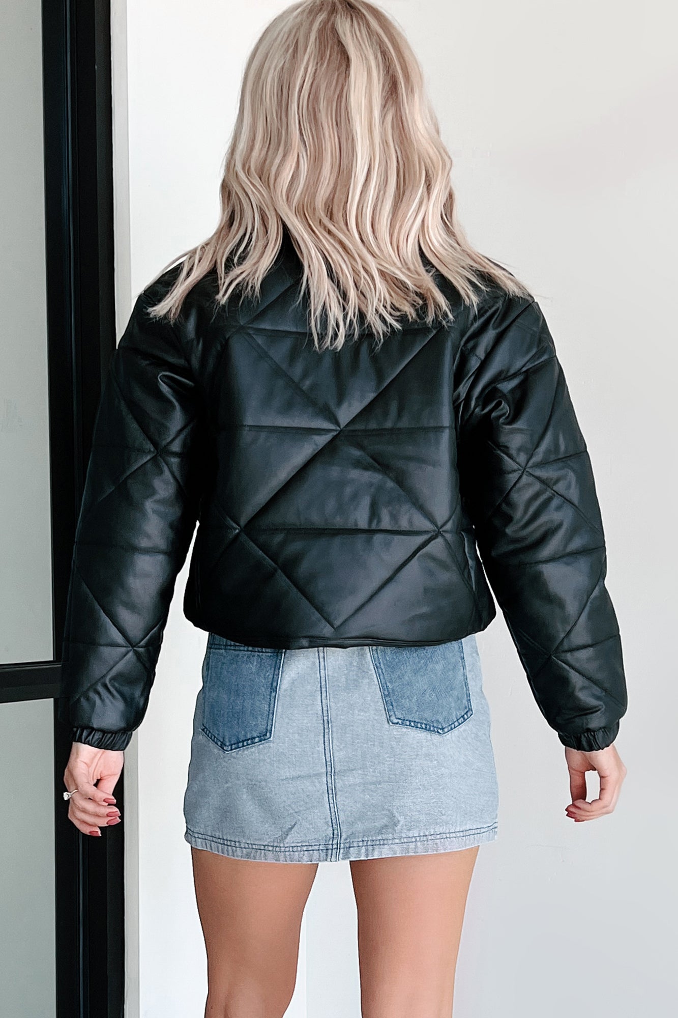 Get Frosty Faux Leather Quilted Puffer Jacket (Black) - NanaMacs