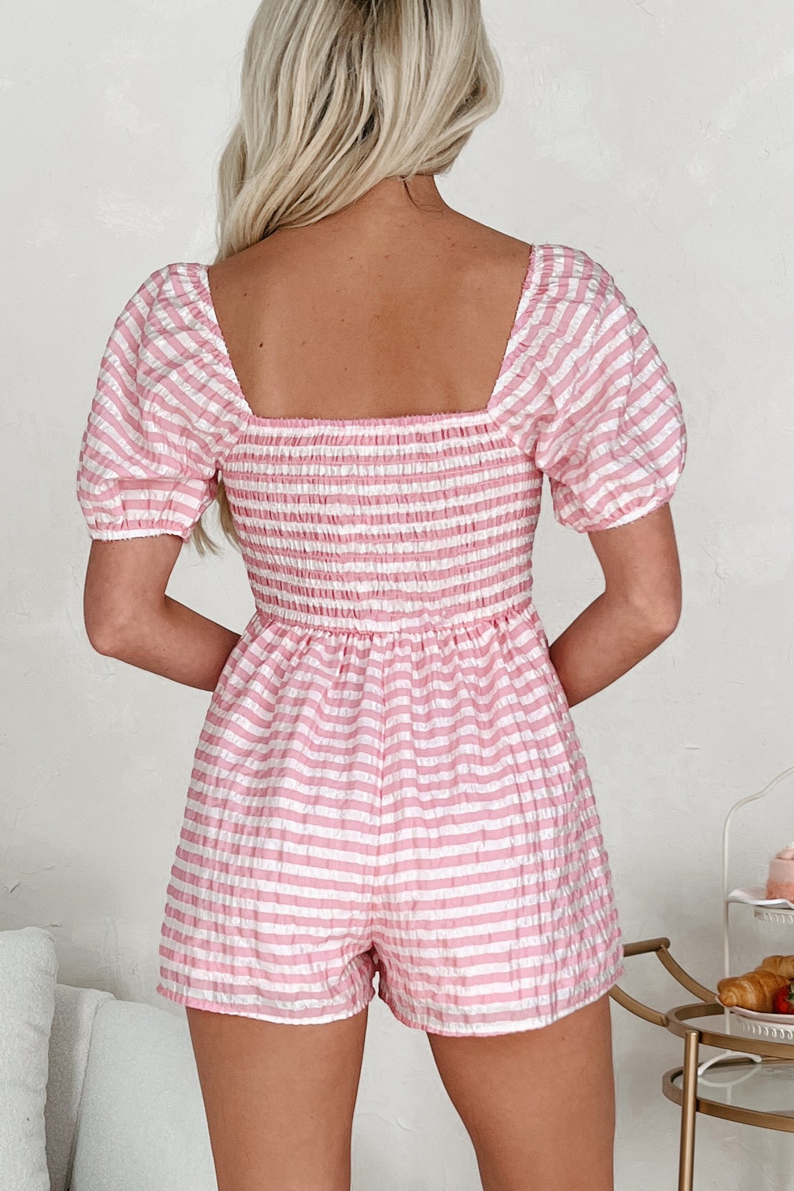 Bubbly Babe Striped Tie-Front Romper (Pink) - NanaMacs
