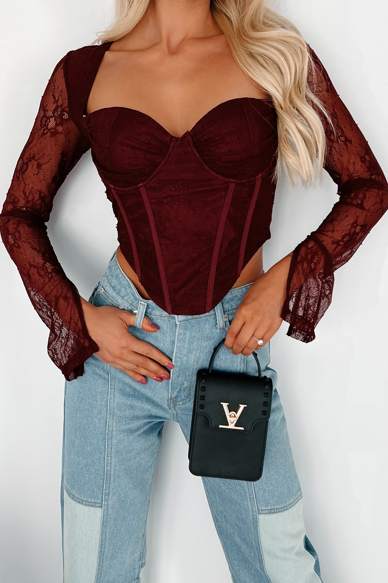 Captivating Presence Lace Bustier Corset Top (Maroon) - NanaMacs