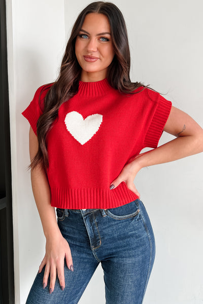 Heartfelt Emotions Short Sleeve Sweater (Red/White) - NanaMacs