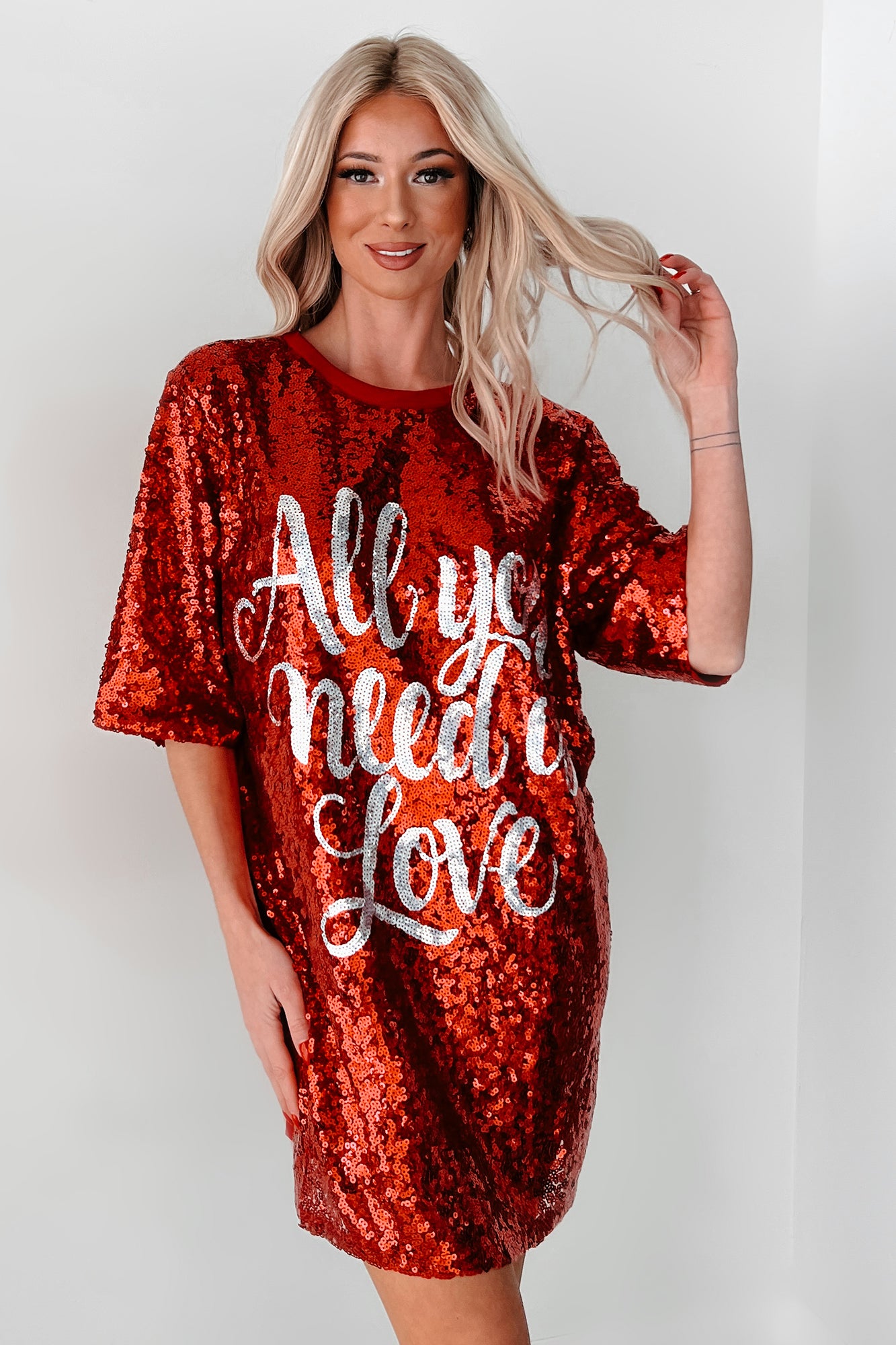 Women's All You Need Is Love Sequin Mini Dress in Red Women's All You Need Is Love Sequin Mini Dress in Red