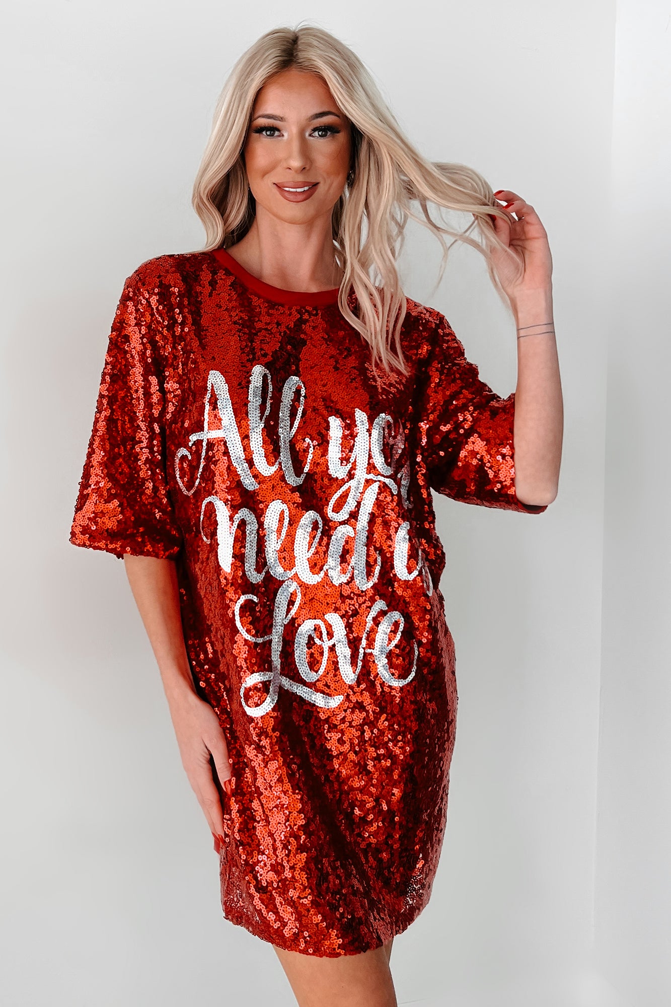 My Valentine Moto Sequin Mini Dress (Red) - NanaMacs