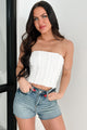 Rose Tinted Living Strapless Ruffle Crop Top (Off White) - NanaMacs