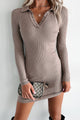 That's Fine By Me Long Sleeve Polo Sweater Dress (Mocha) - NanaMacs