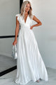 Opulent Occasion Pleated Ruffle Maxi Dress (White) - NanaMacs