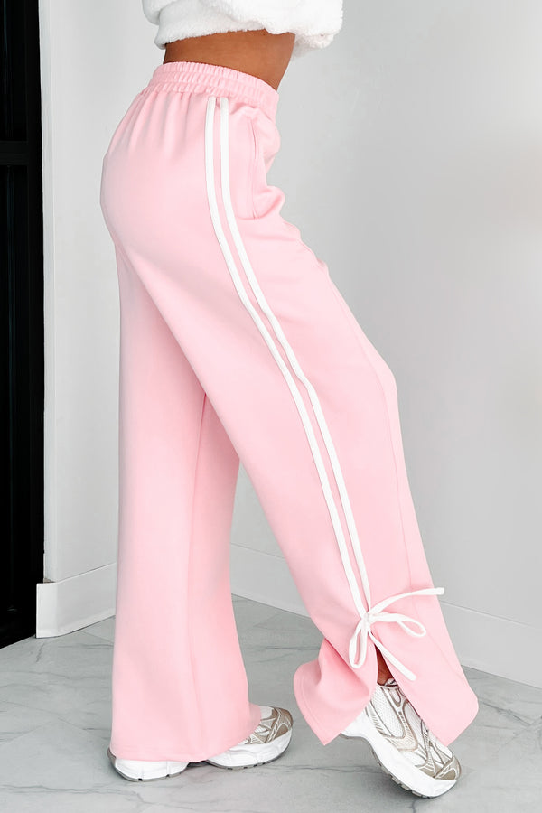 Powerplay Bow Detail Track Pants (Pink/White) - NanaMacs