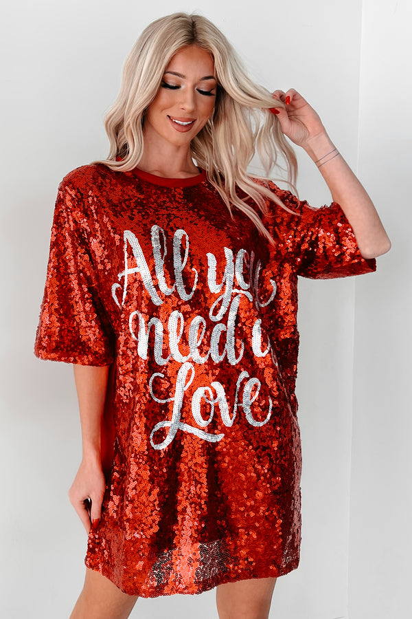 My Valentine Moto Sequin Mini Dress (Red) - NanaMacs