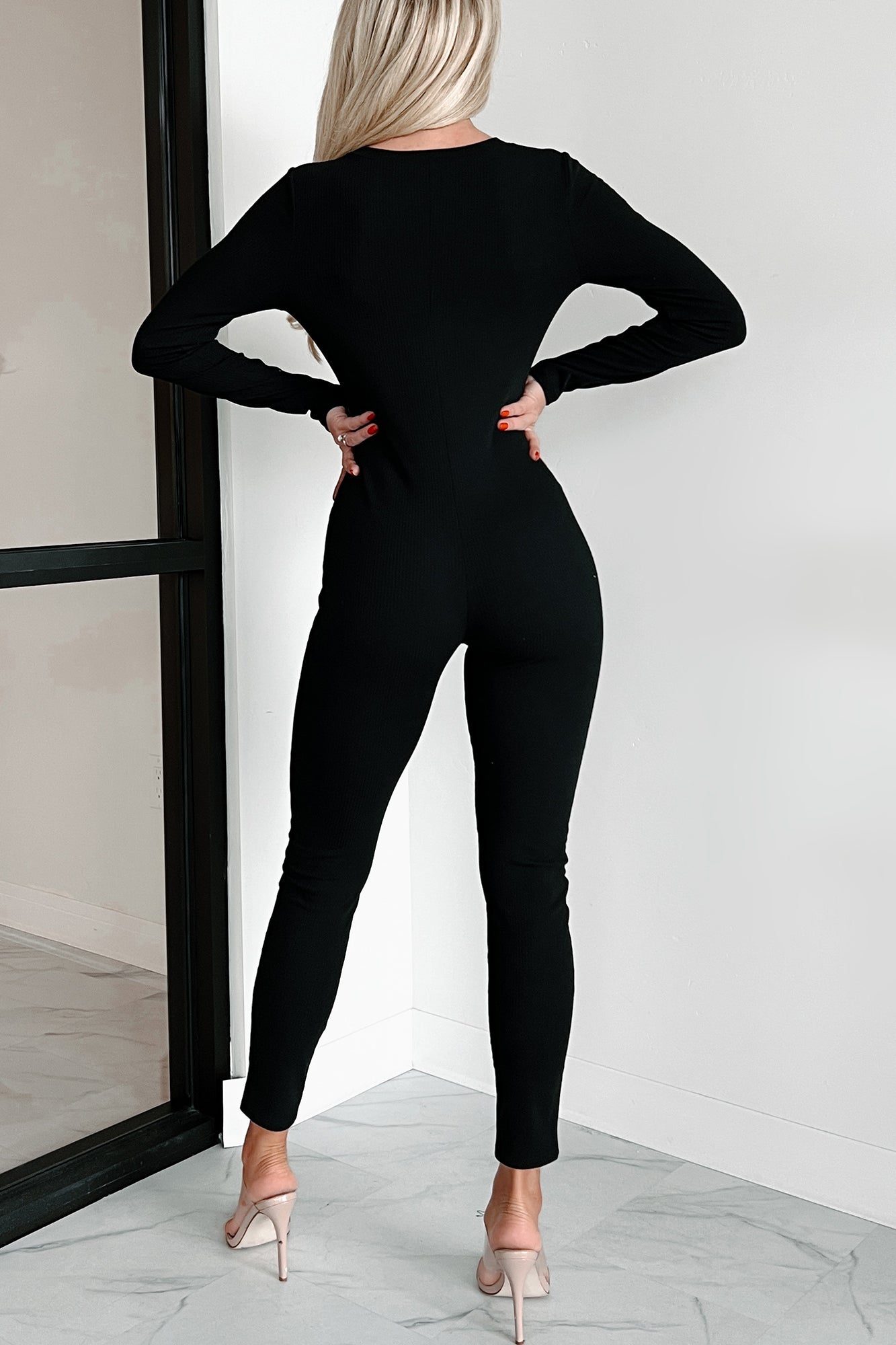 Can't Handle Me Zip-Front Long Sleeve Catsuit (Black) - NanaMacs