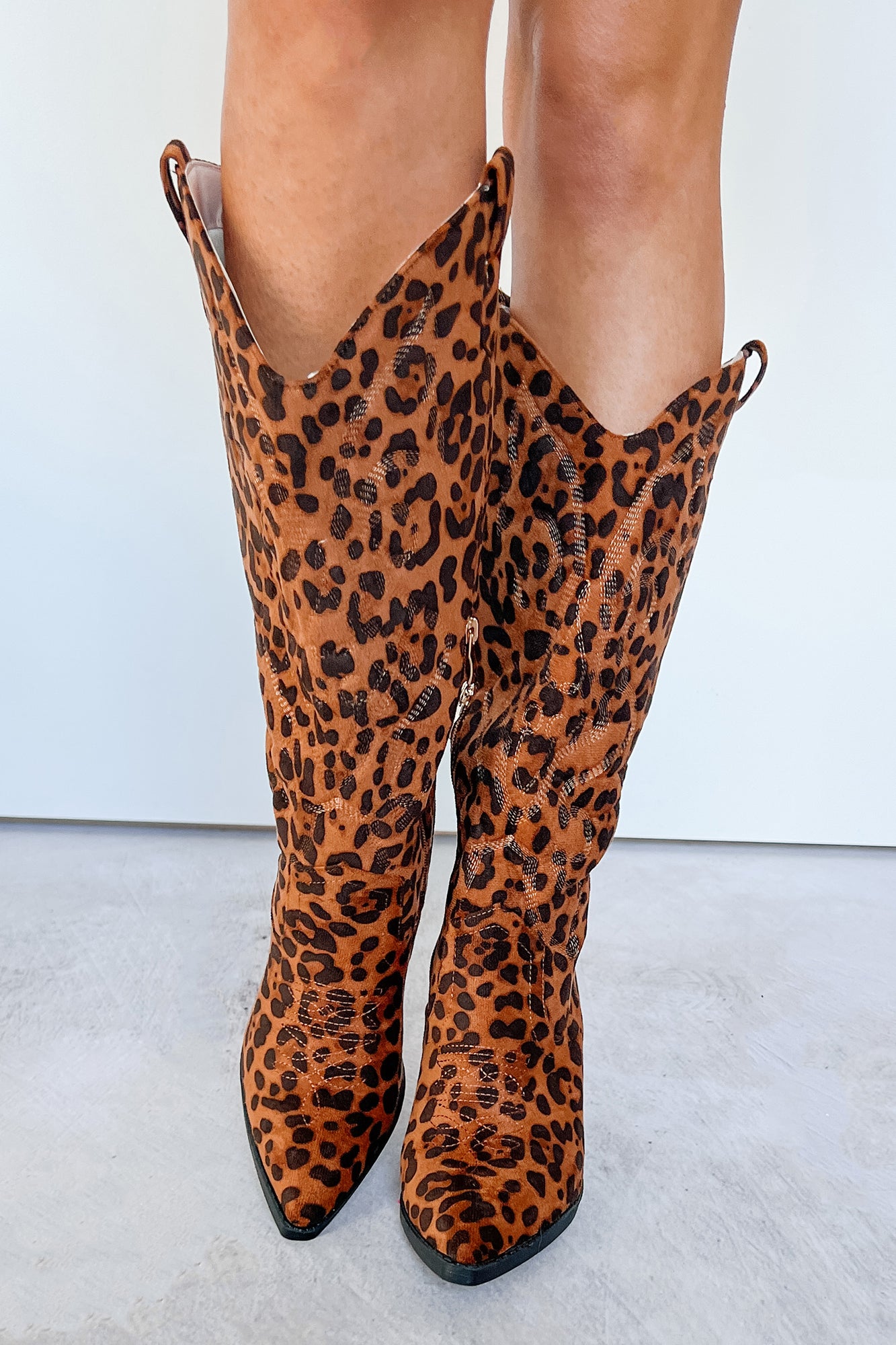 Didn't Come To Play Faux Suede Cowgirl Boots (Leopard) - NanaMacs