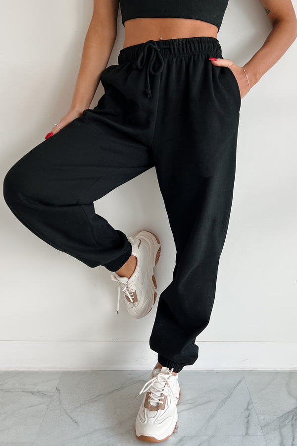 Gloomy Days Drawstring Waist Joggers (Black)