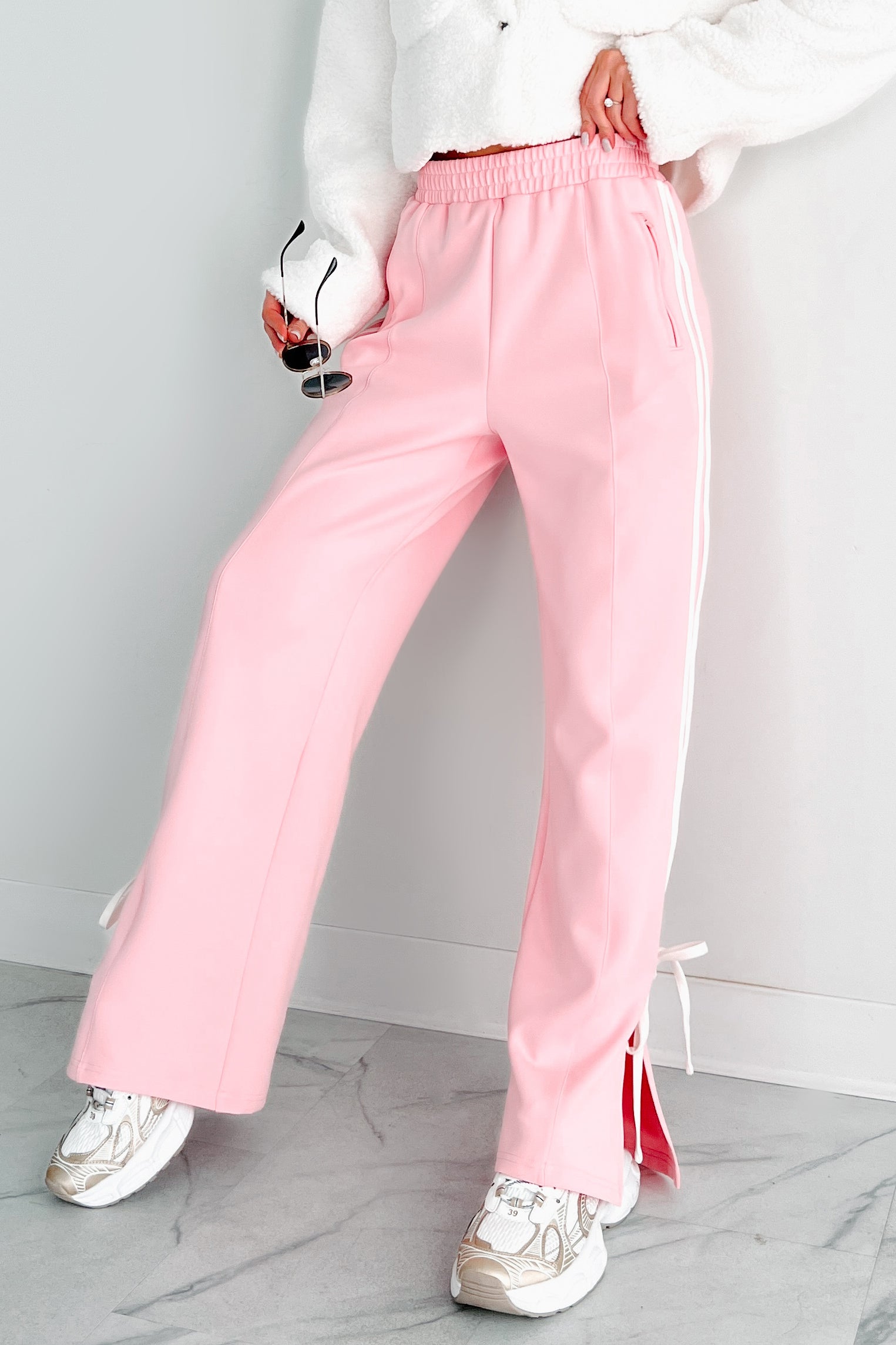 Powerplay Bow Detail Track Pants (Pink/White) - NanaMacs