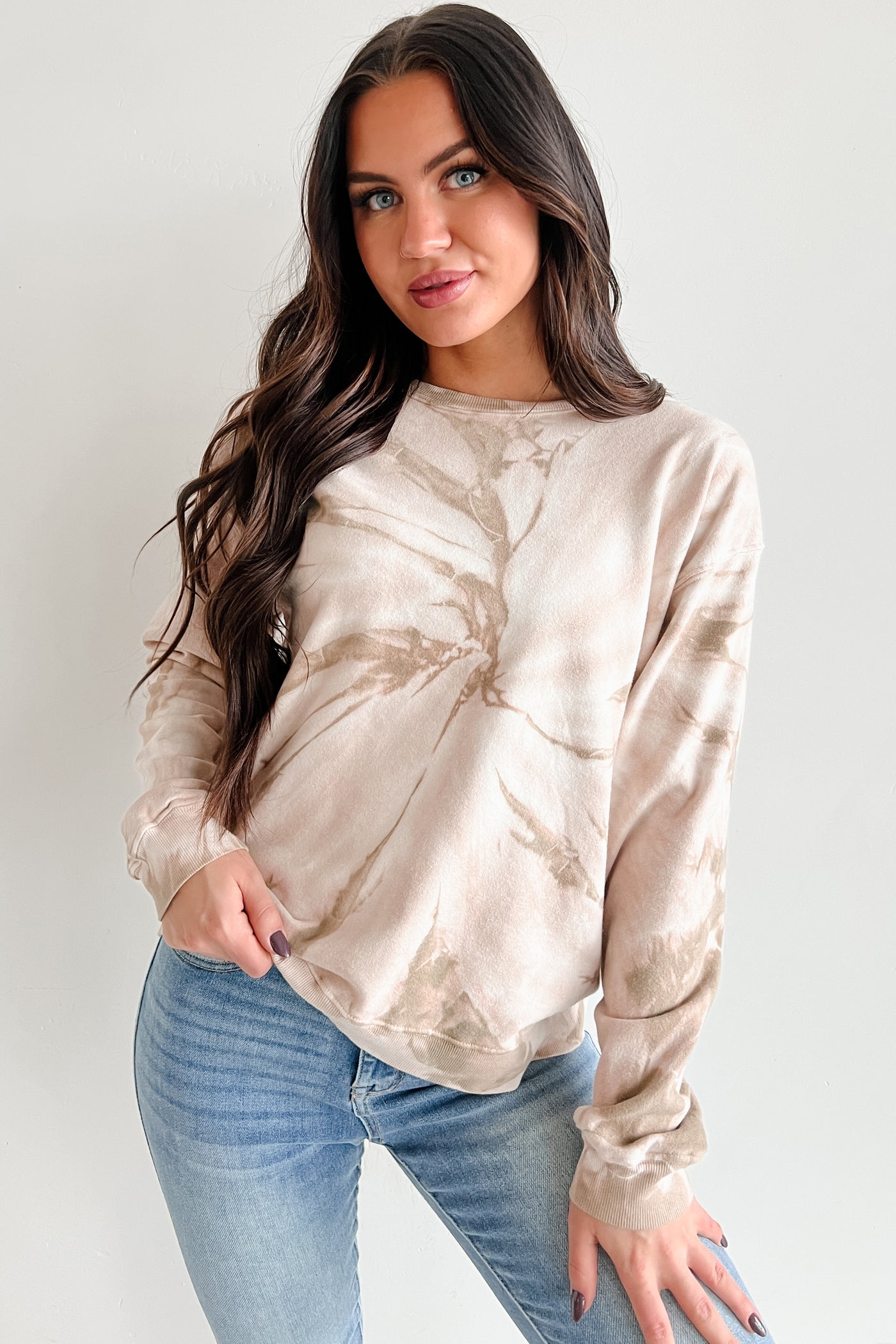 Simply Chillin' Tie Dye Sweatshirt (Taupe) - NanaMacs