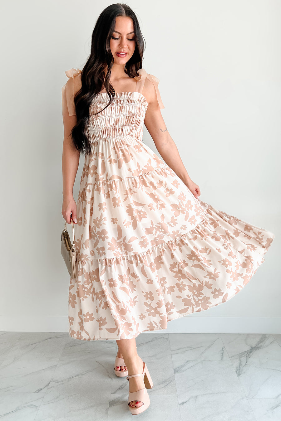 Live Laugh Love Tie Strap Floral Maxi Dress (Mauve)