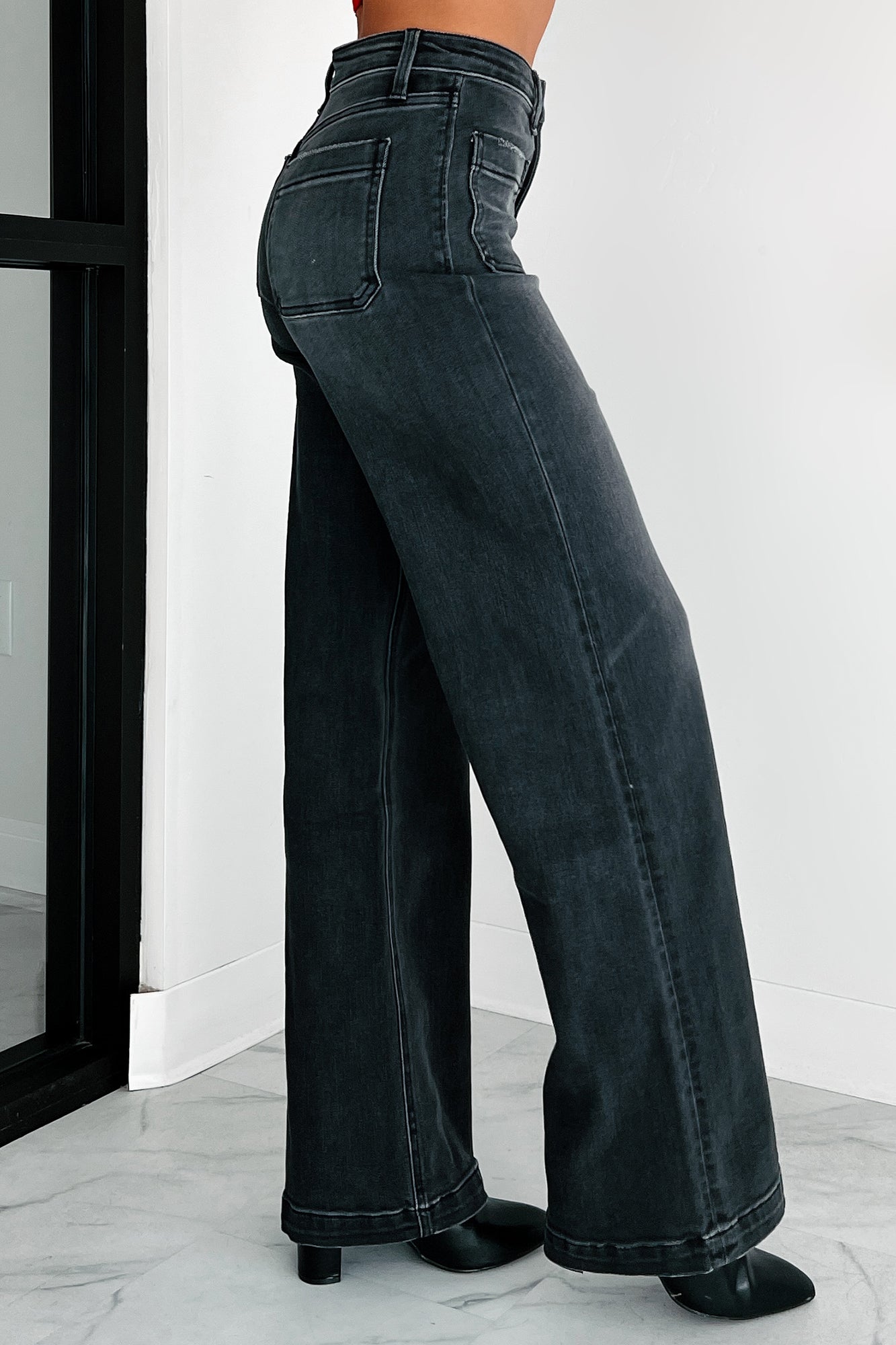 Spencer High Rise Wide Leg Vervet Trouser Jeans (Black) - NanaMacs