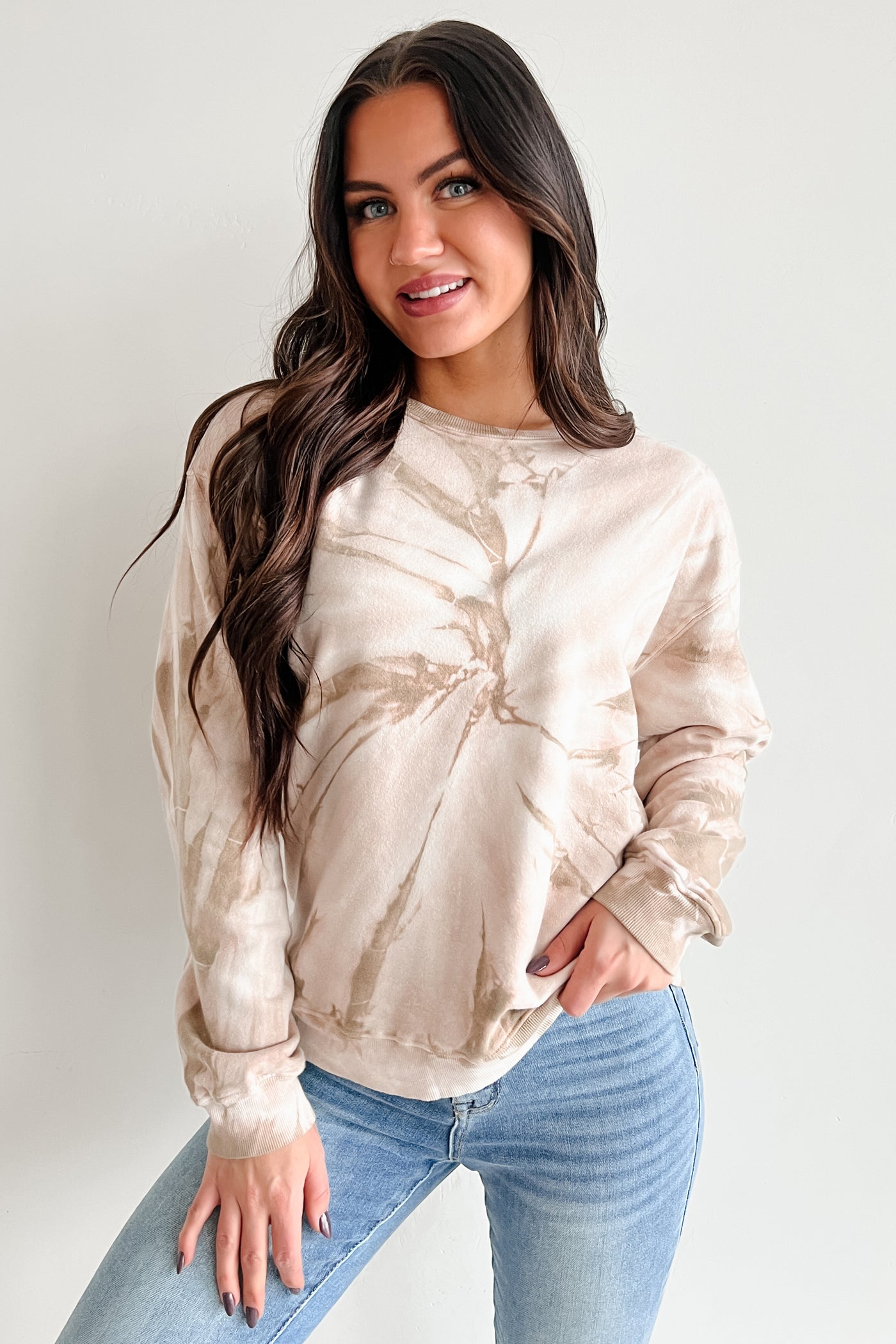 Simply Chillin' Tie Dye Sweatshirt (Taupe) - NanaMacs