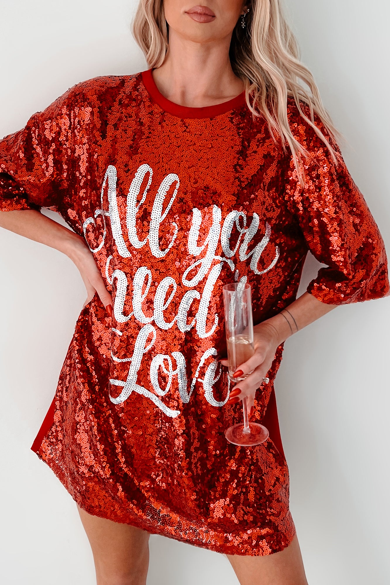 My Valentine Moto Sequin Mini Dress (Red) - NanaMacs