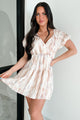 Flower In The Desert Printed Tier Mini Dress (Ivory/Peach)