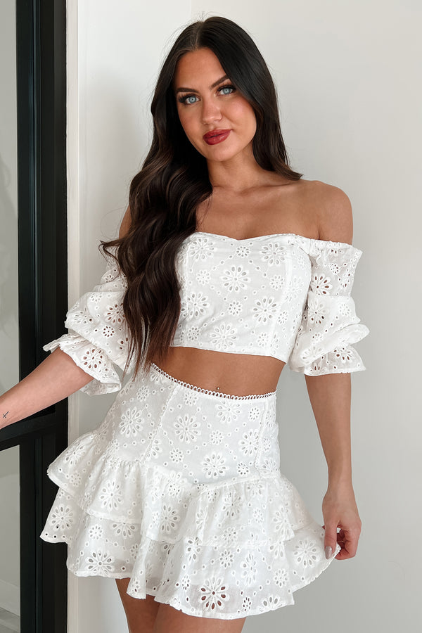 Match Made In Heaven Sweetheart Neckline Top With Ruffled Skirt Set (White) - NanaMacs