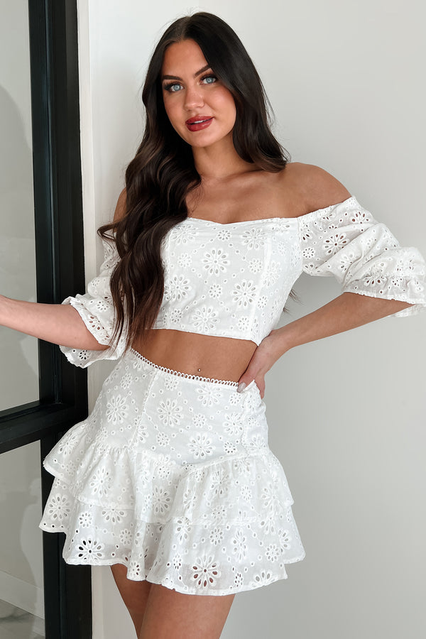 Match Made In Heaven Sweetheart Neckline Top With Ruffled Skirt Set (White) - NanaMacs