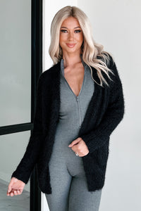 Slowing Things Down Fuzzy Cardigan (Black) - NanaMacs