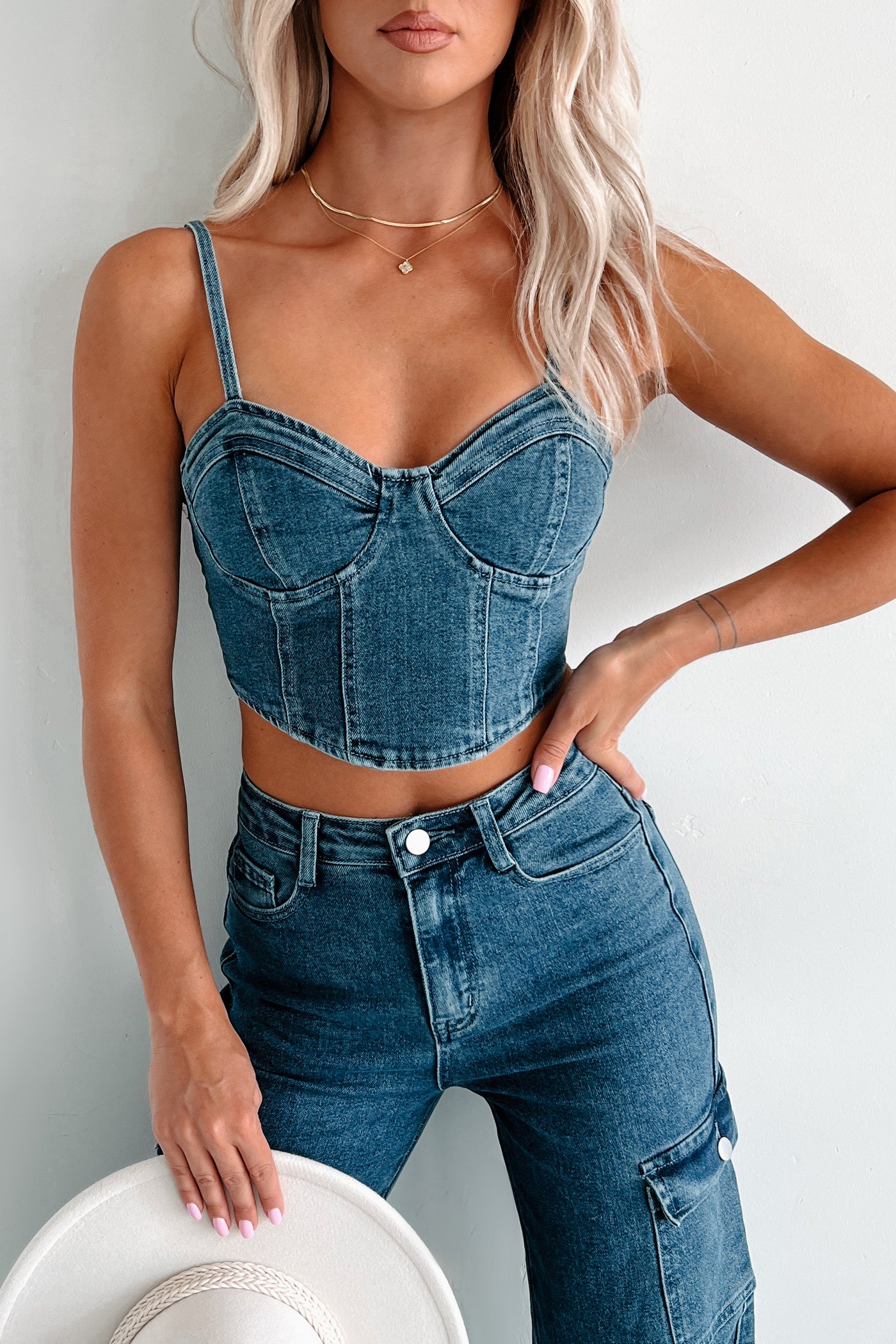 Downtown Daze Denim Crop Tank (Dark Denim) - NanaMacs