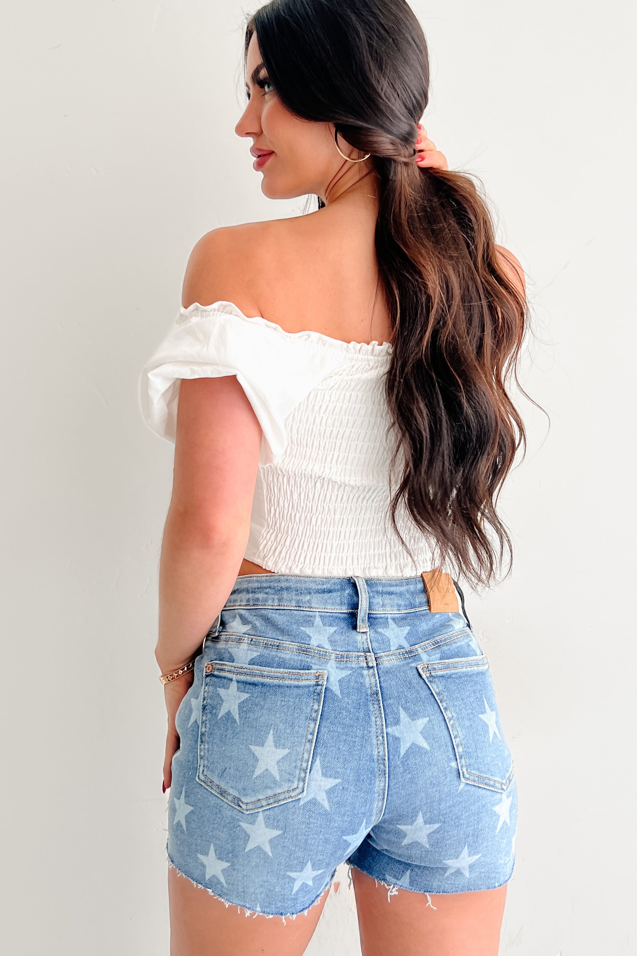 Linden Star Print Saige Denim Shorts (Medium Wash) · NanaMacs