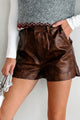 Living Fashionably Faux Leather Shorts (Espresso)