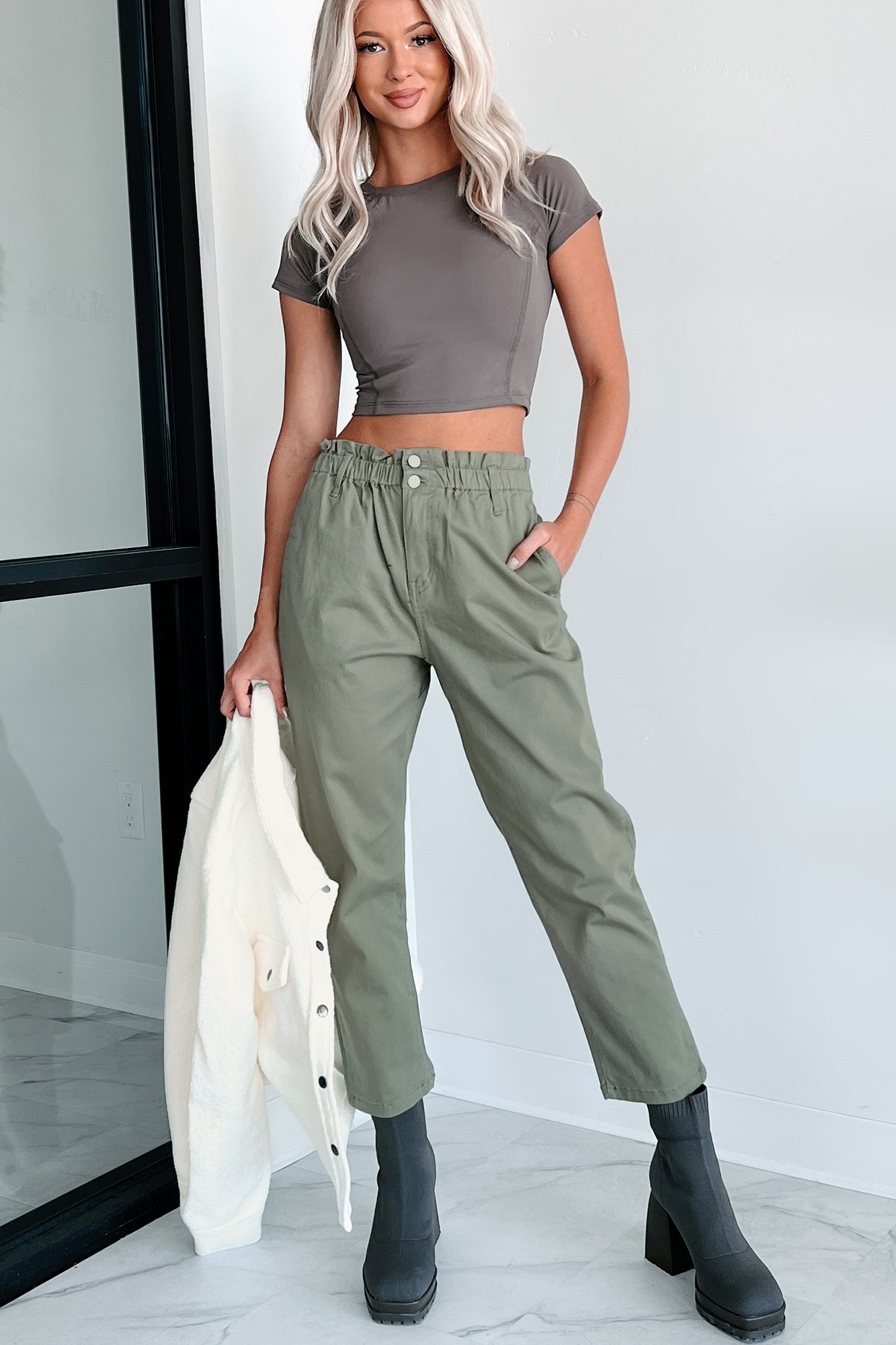 Just The Facts Paper Bag Pants (Olive) - NanaMacs