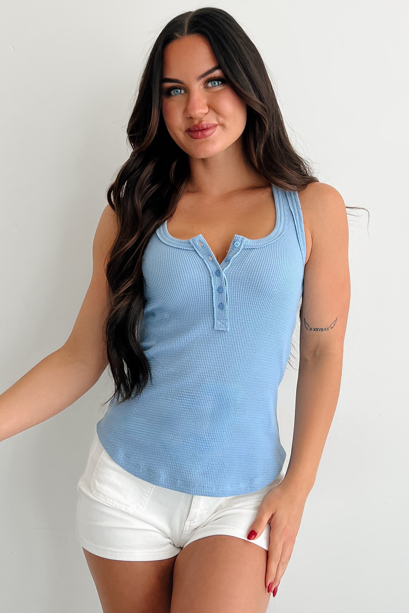 Relaxed Radiance Waffle Knit Tank Top (Blue) · NanaMacs