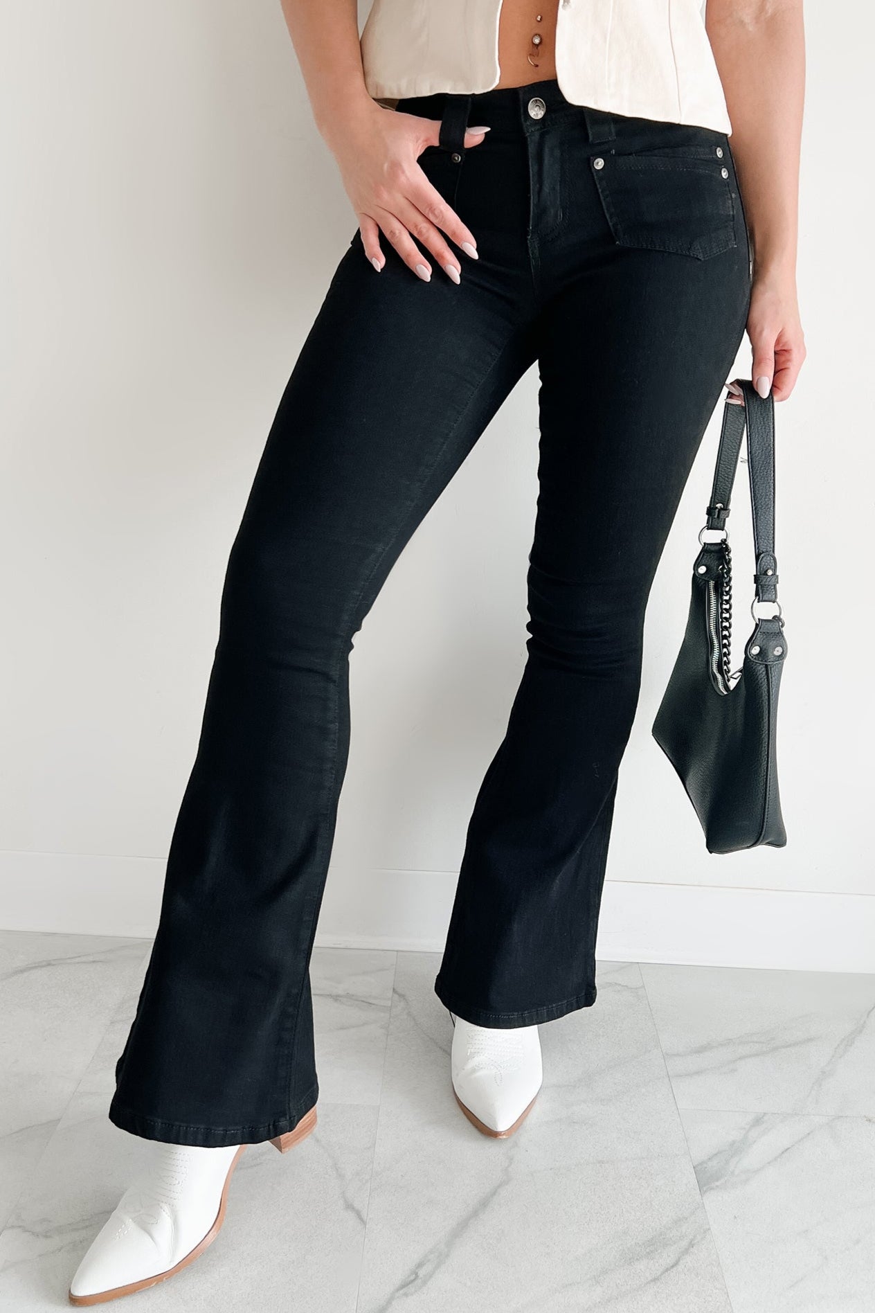 Aracy Almost Famous Low Rise Flare Jeans (Black) - NanaMacs