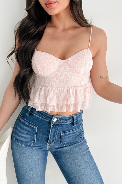 Garden Of Love Lace Peplum Crop Top (Blush) - NanaMacs