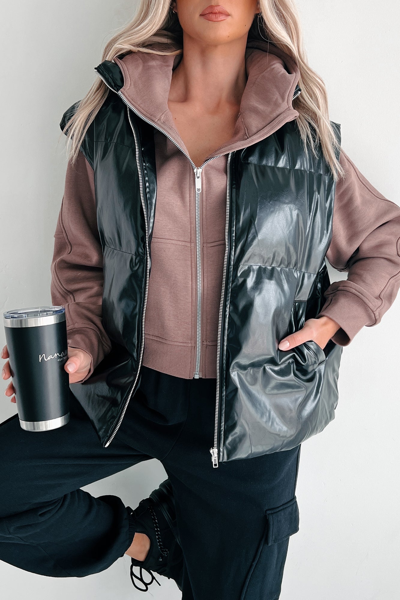 Put You In Your Place Patent Leather Puffer Vest (Black) · NanaMacs