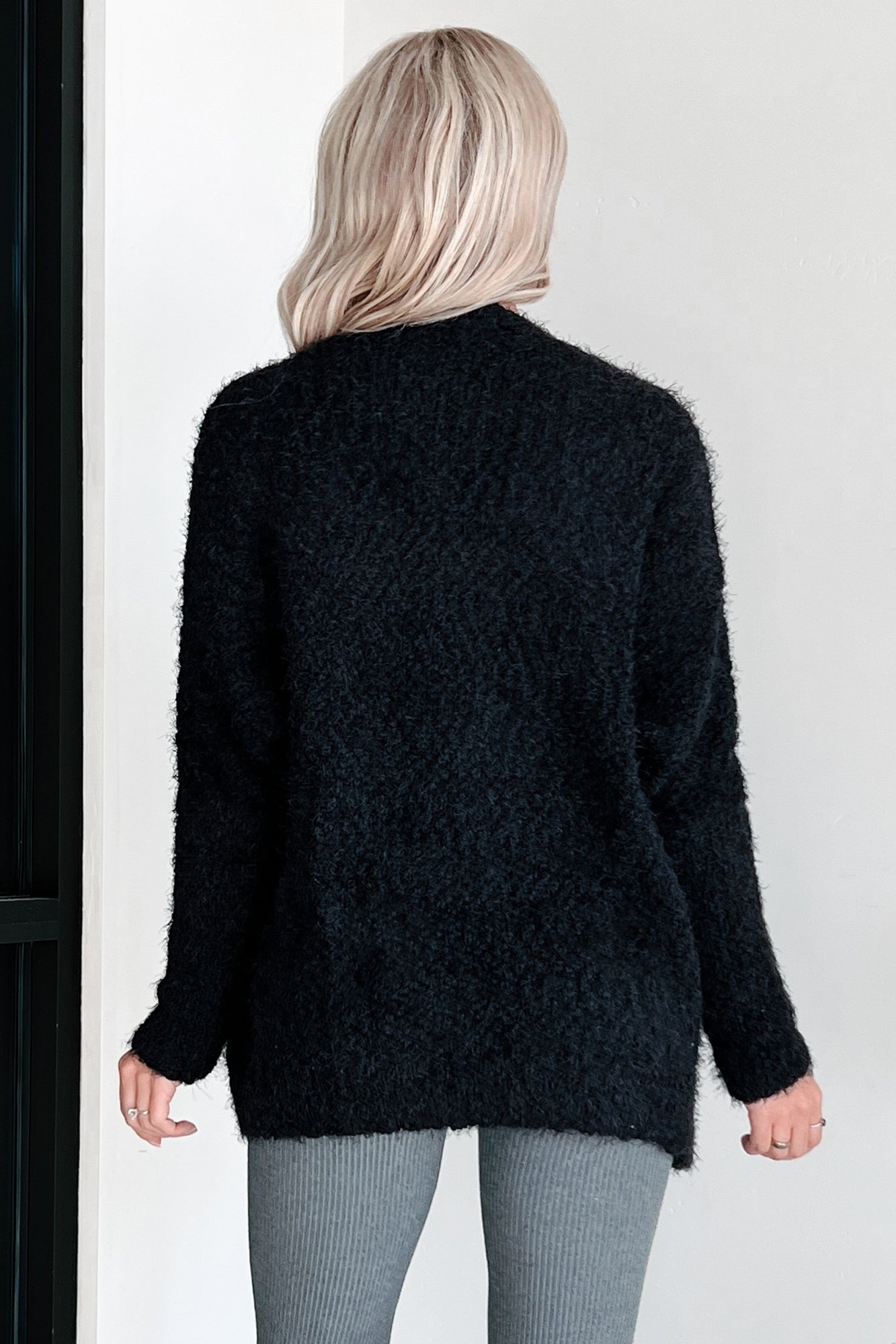 Slowing Things Down Fuzzy Cardigan (Black) - NanaMacs