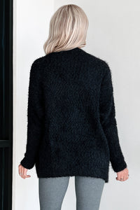 Slowing Things Down Fuzzy Cardigan (Black) - NanaMacs