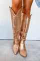 Not Even Trying Pointed Toe Rhinestone Cowgirl Boots (Champagne) - NanaMacs