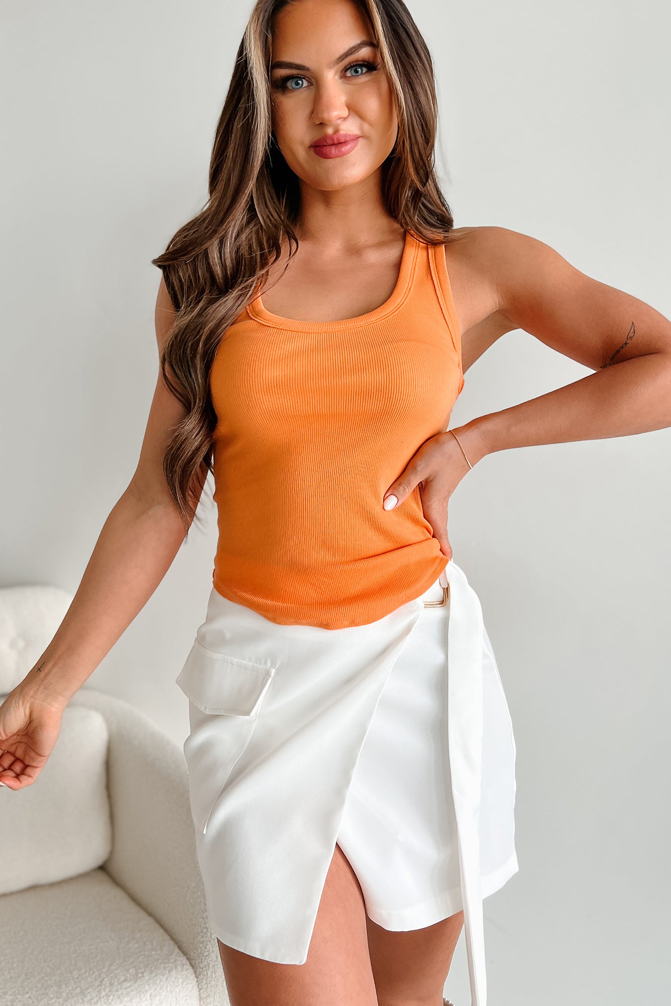 Victory Is Mine Ribbed Scoop Neck Tank (Orange) - NanaMacs