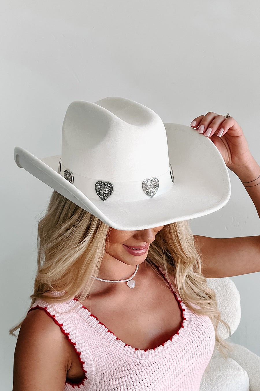 Country At Heart Engraved Heart Cowboy Hat (White)