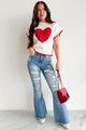 Following My Heart Short Sleeve Sweater (Ivory) - NanaMacs