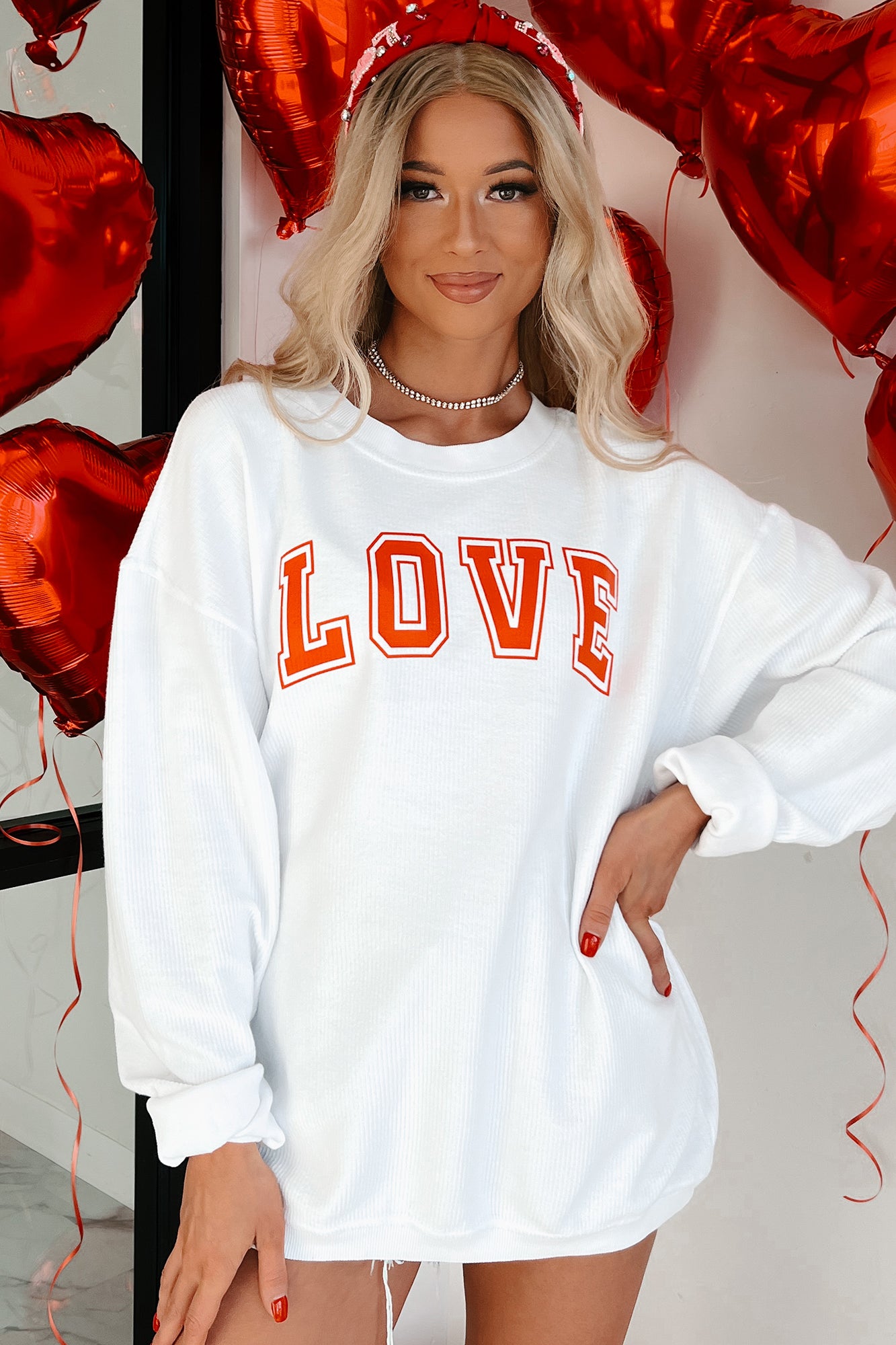 My Only Love Corded Graphic Crewneck (White) - Print On Demand - NanaMacs