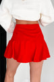 Heartbreaker Moves Ruffled Denim Skort (Red) - NanaMacs